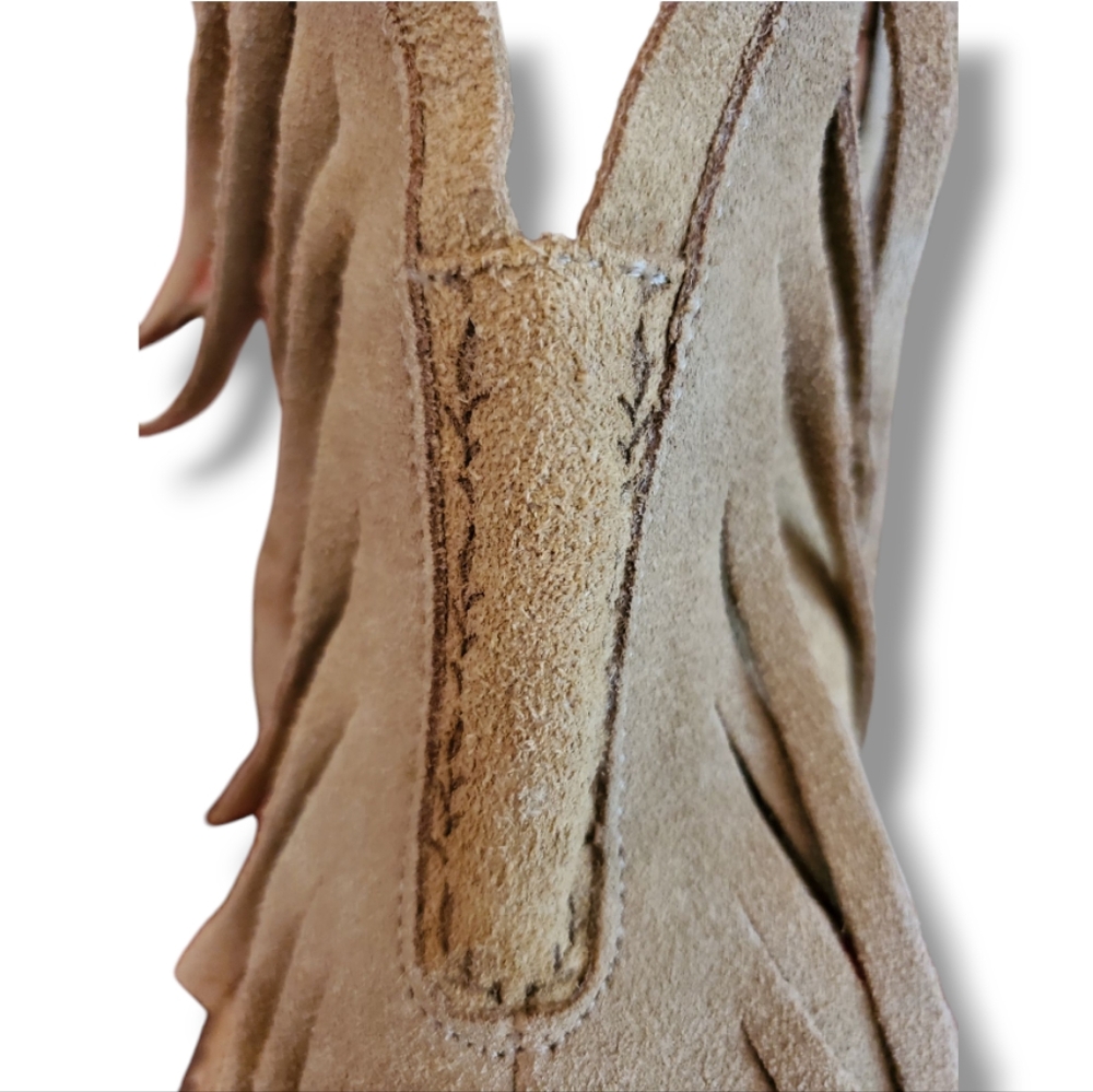 Musse & Cloud Open Toe Tan Suede Fringe Heels - Picture 11 of 12